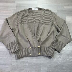 VINTAGE St Michael Cardigan Womens 13 Brown Acrylic Coin Button Sweater UK Knit
